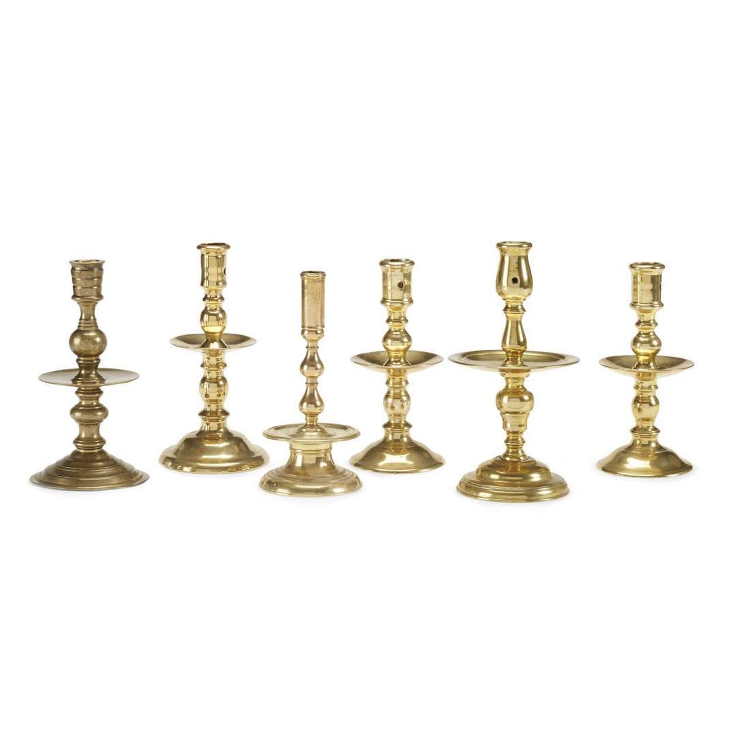 Group of six brass "Heemskerk" candlesticks Dutch, second half 17th century