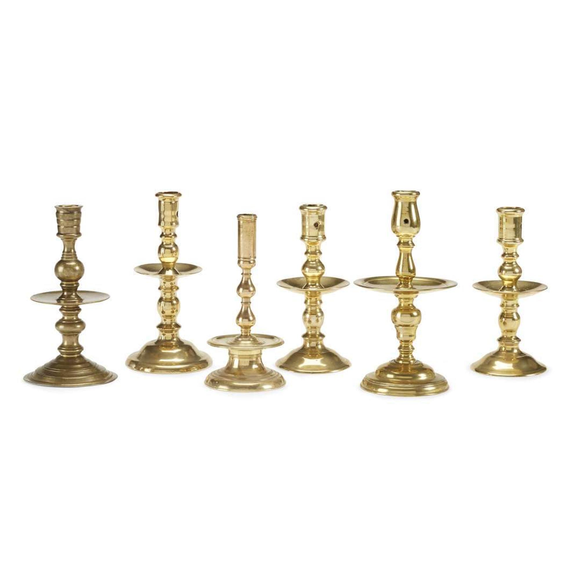 Group of six brass "Heemskerk" candlesticks Dutch, second half 17th century