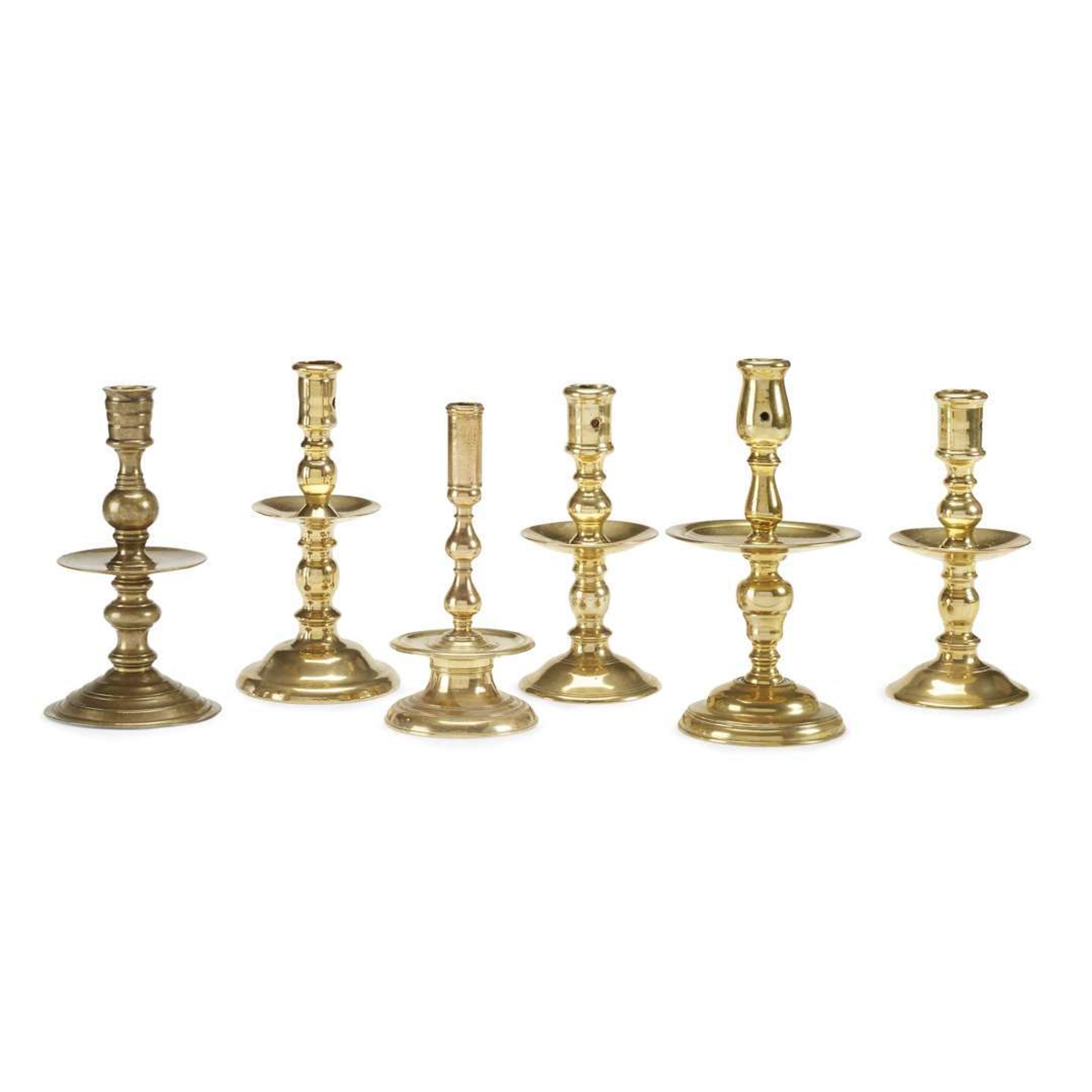 Group of six brass "Heemskerk" candlesticks Dutch, second half 17th century