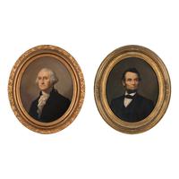 Elijah C. Middleton (American, 1818-1883) Portraits of George Washington and Abraham Lincoln , 1864 Chromolithographic oval portraits on canvas-backed paper
