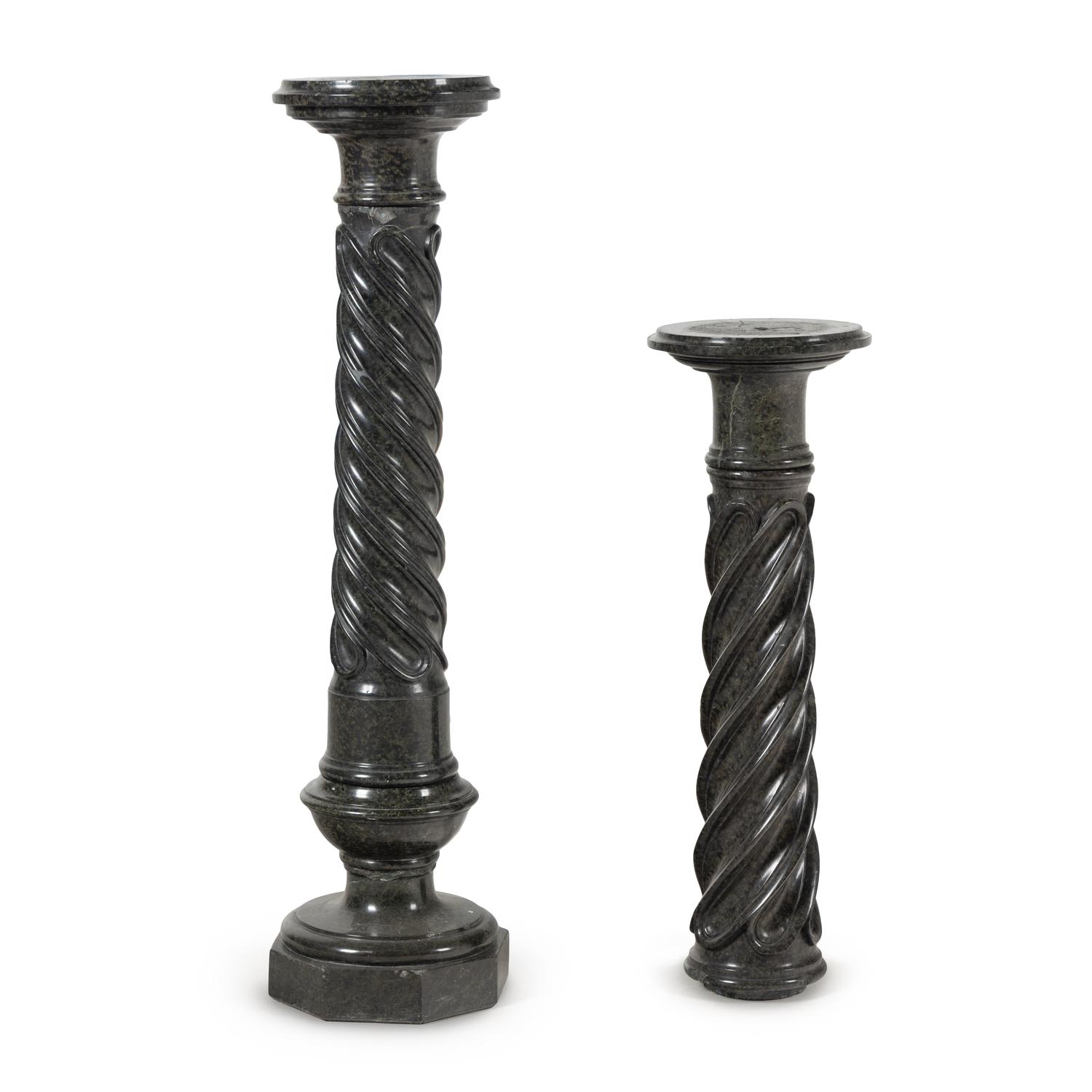 Two Continental Black Marble Pedestals