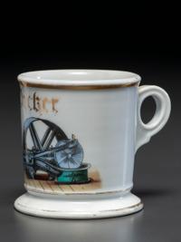 A Porcelain Occupational Shaving Mug Depicting a Steam Engine