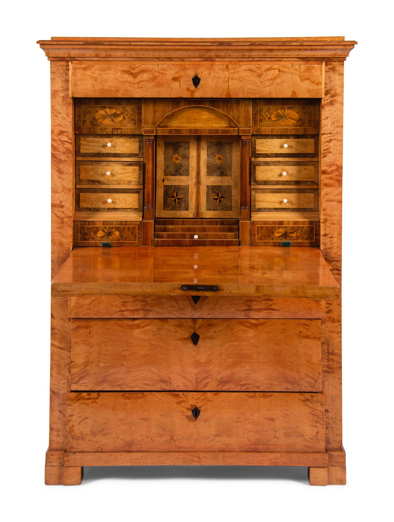 A Biedermeier Karelian Birch Fall-Front Secretary