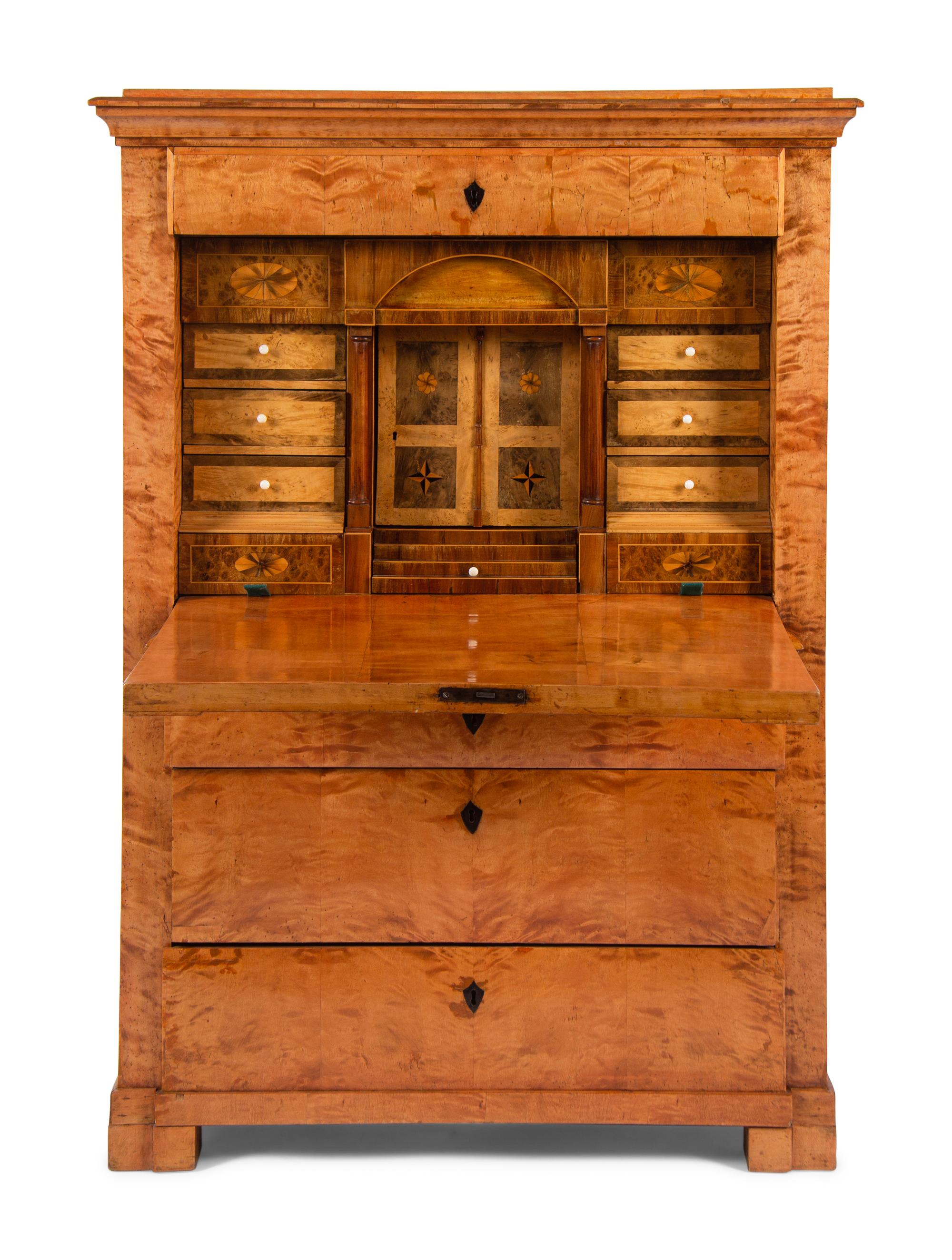 A Biedermeier Karelian Birch Fall-Front Secretary