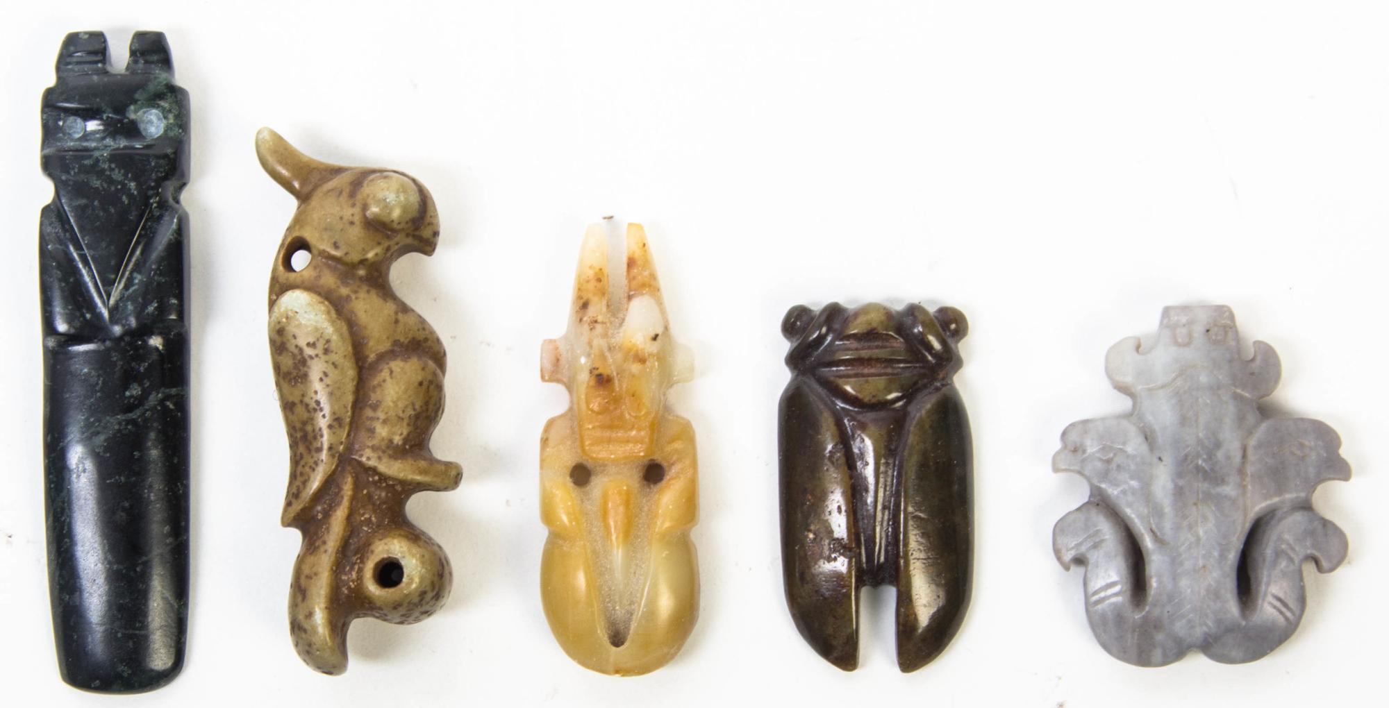 A Group of Five Carved Hardstone Articles Length of longest 4 inches.