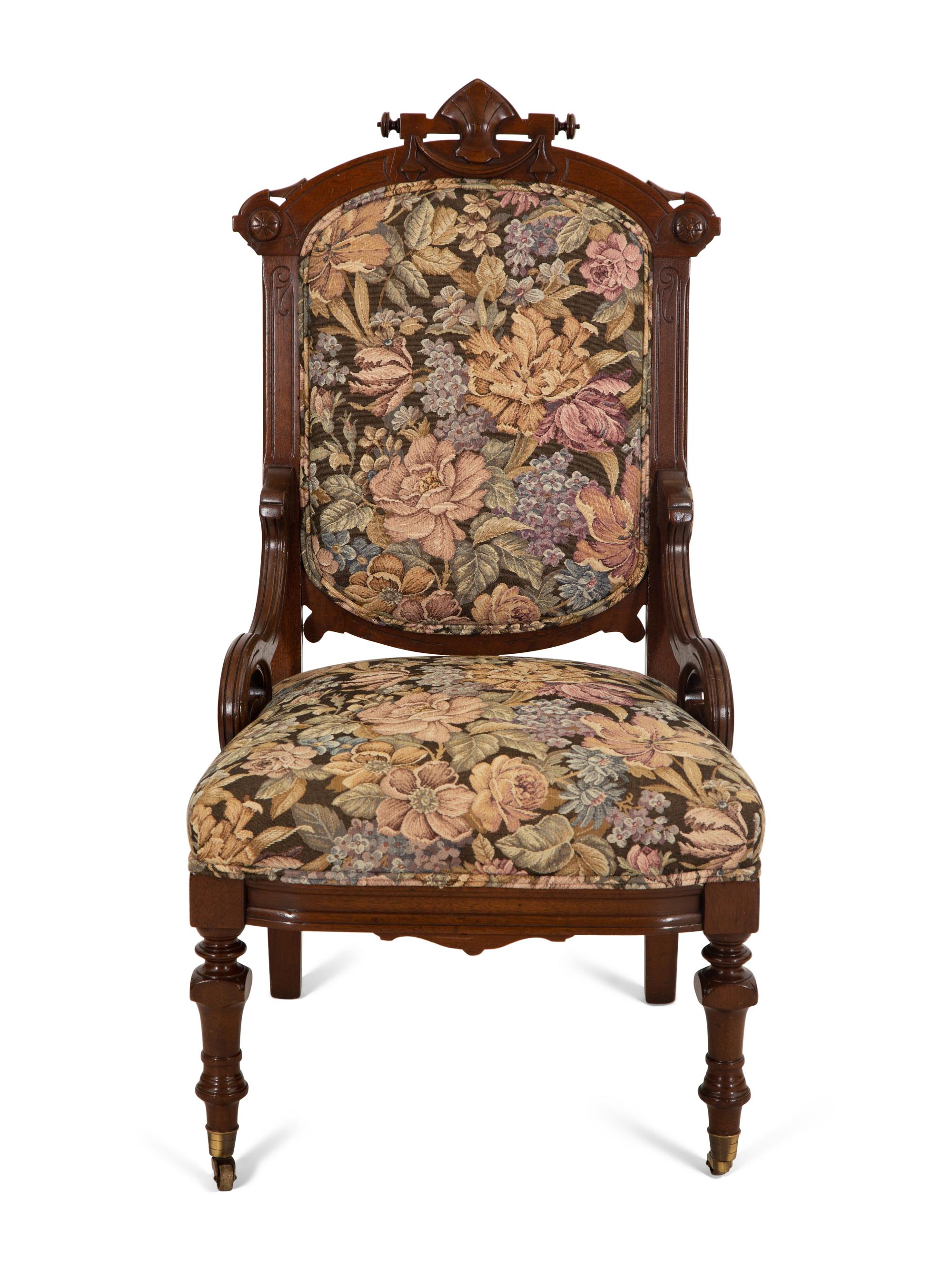 Two American Carved Mahogany Upholstered Chairs