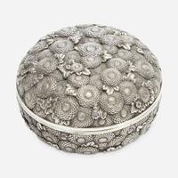 A finely-executed Japanese silver incense box and cover, Kogo