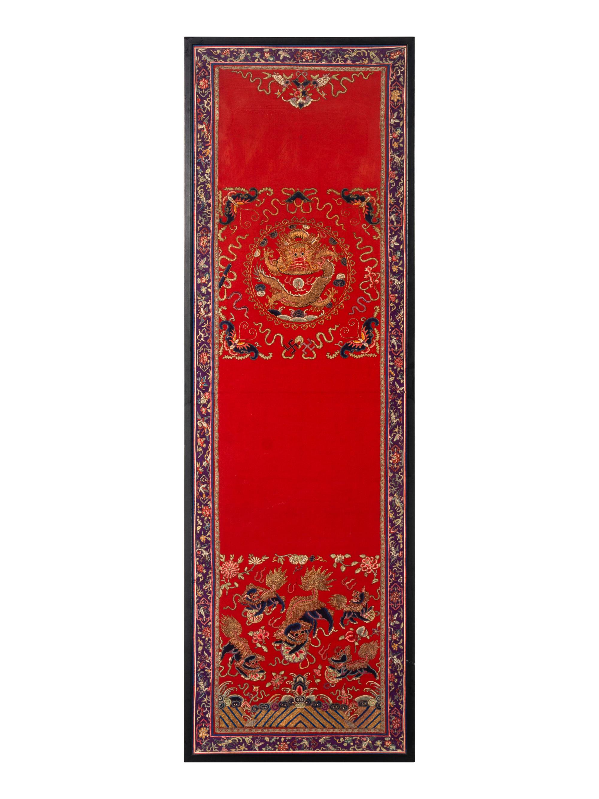 Three Chinese Embroidered Silk Panels