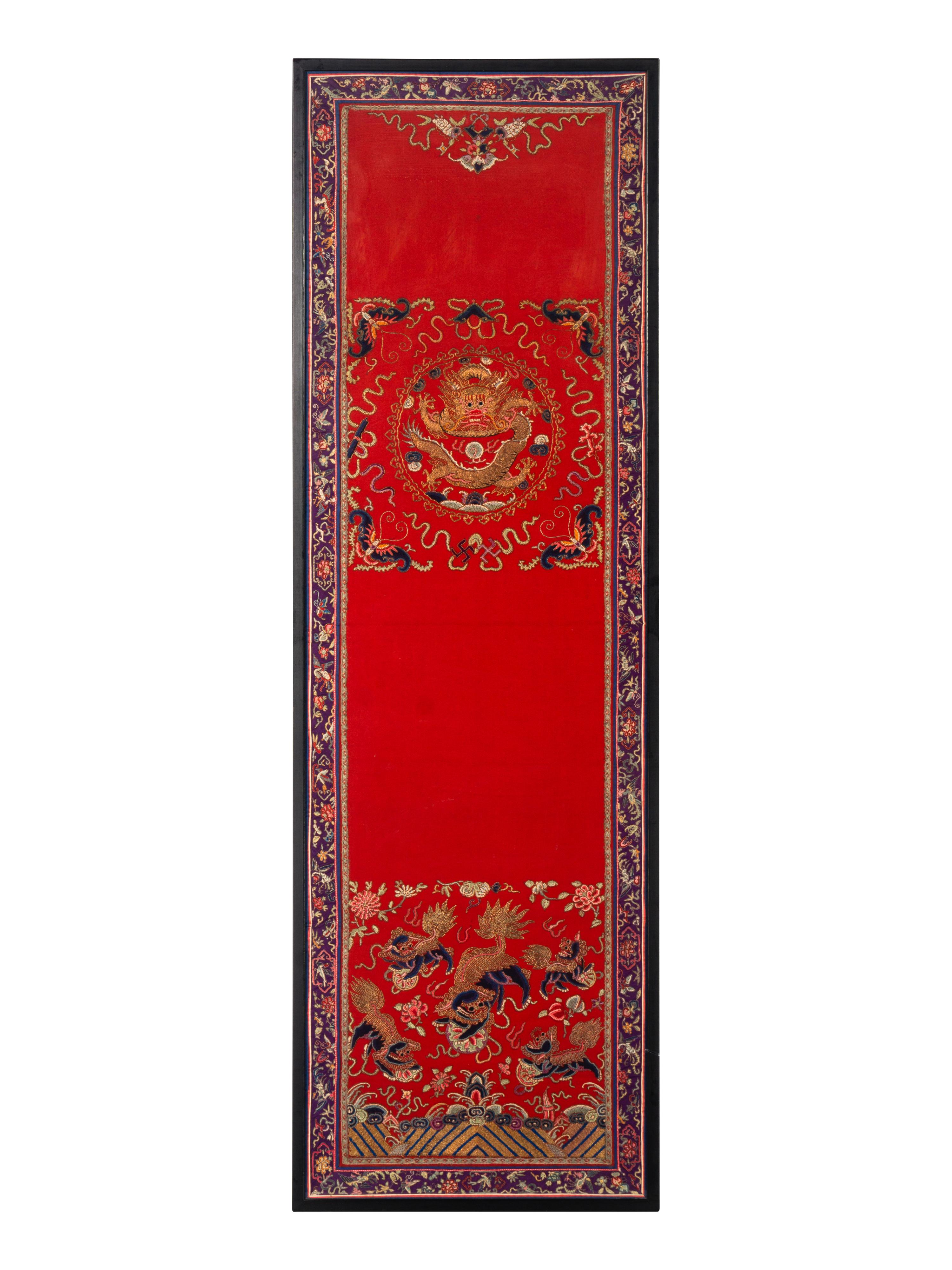 Three Chinese Embroidered Silk Panels
