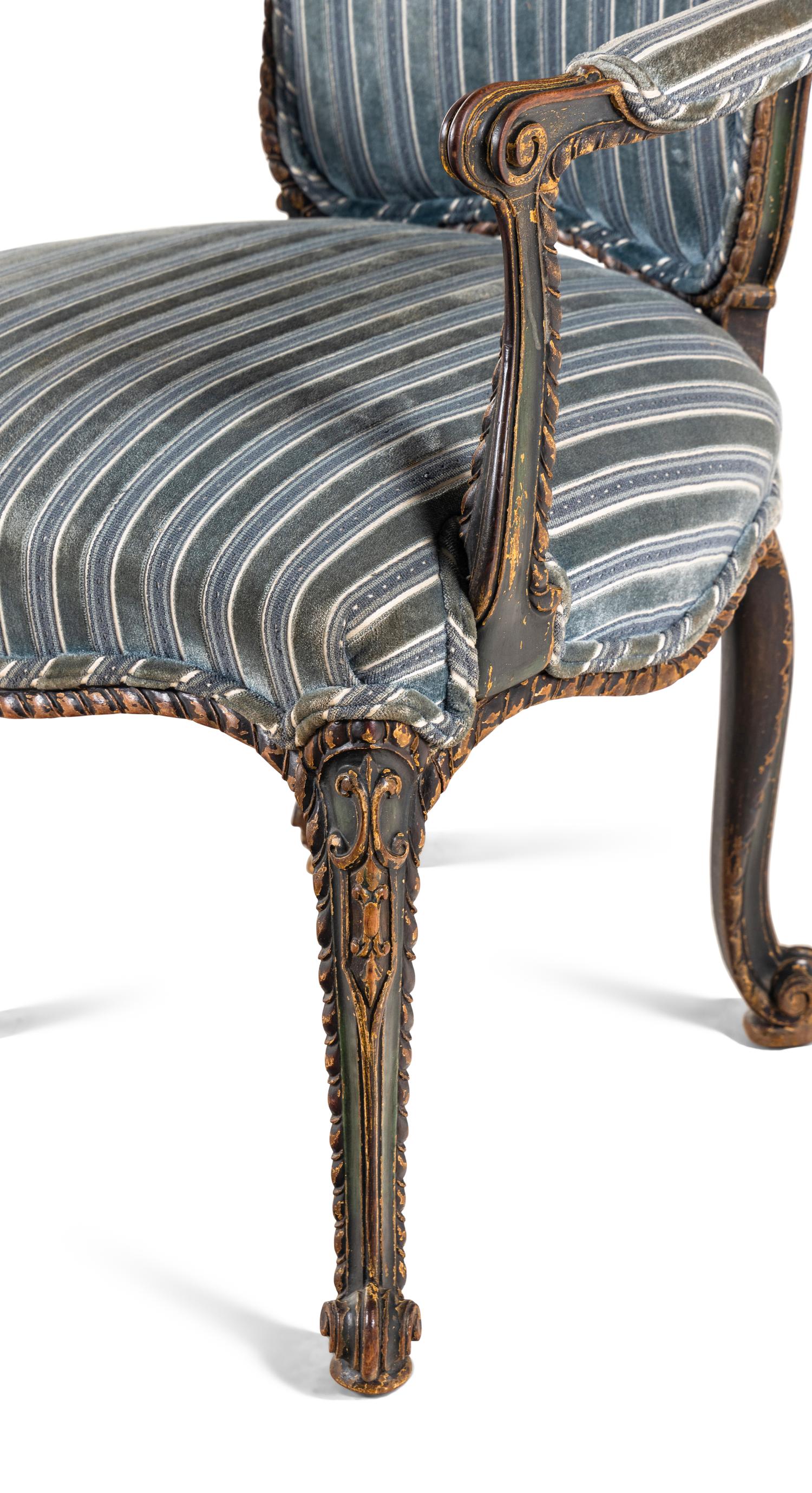 A George III Carved and Painted Mahogany Armchair