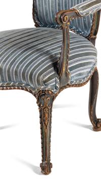 A George III Carved and Painted Mahogany Armchair