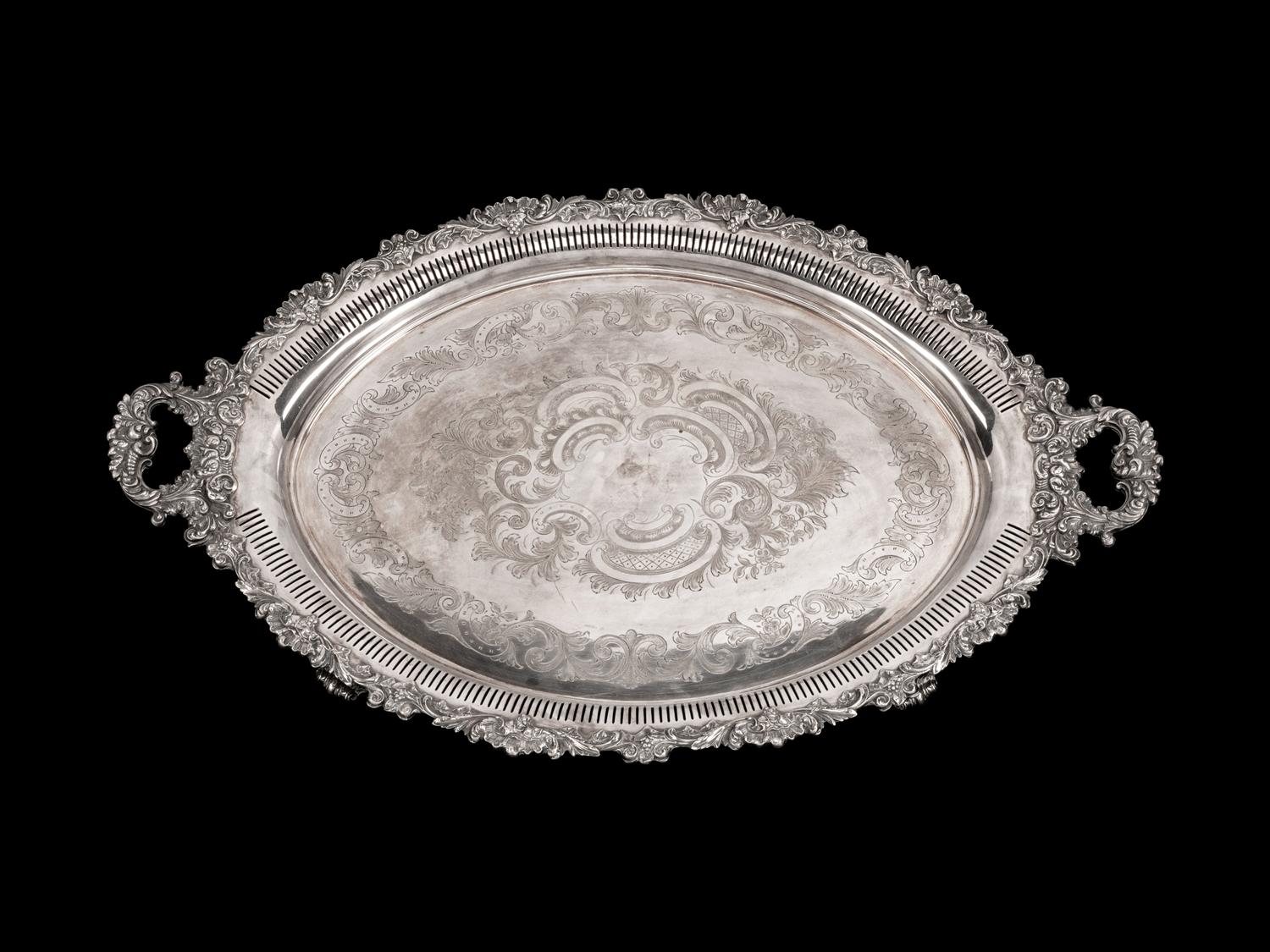 A Large English Silverplate Oval Two-Handled Tray