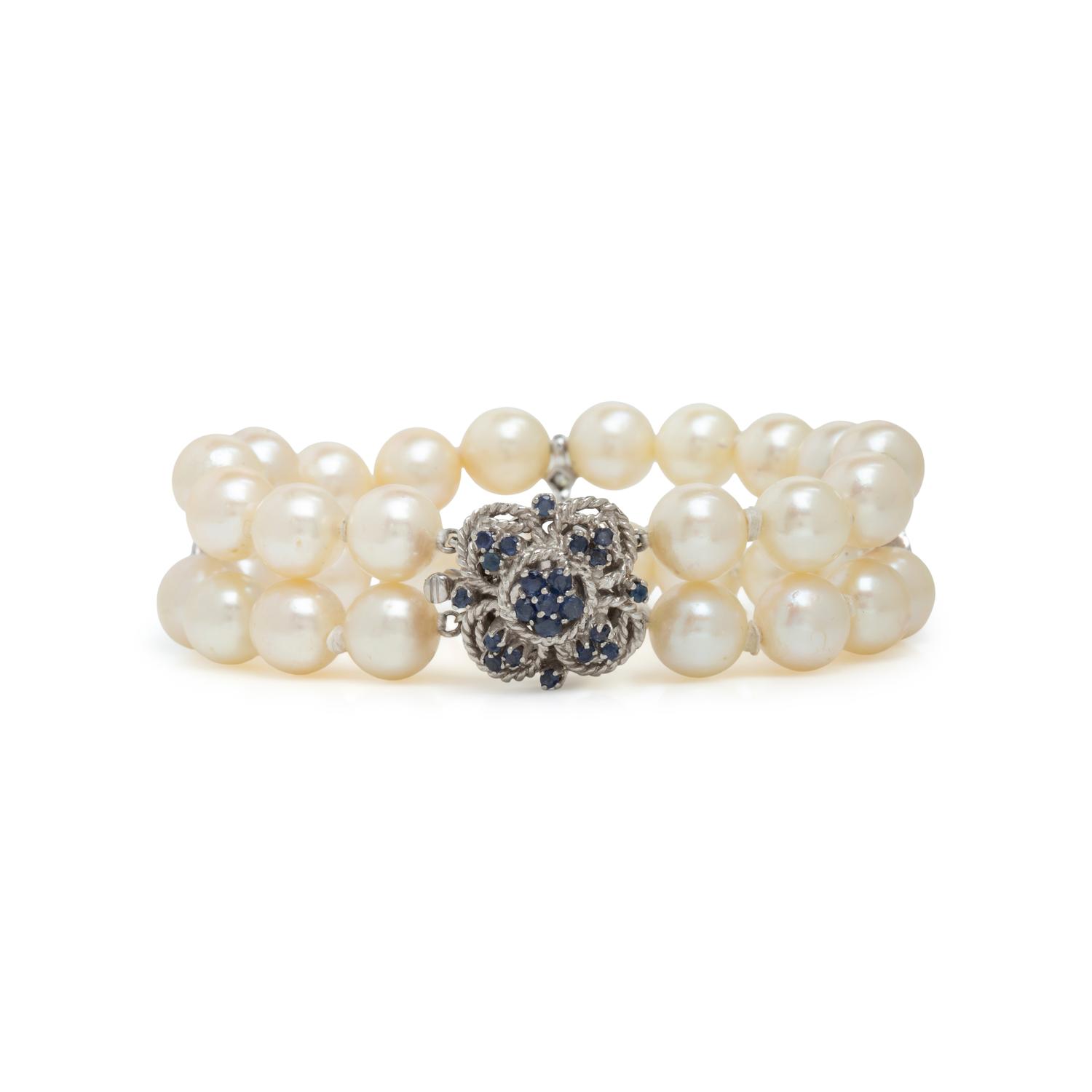 Cultured Pearl, Diamond, and Sapphire Bracelet
