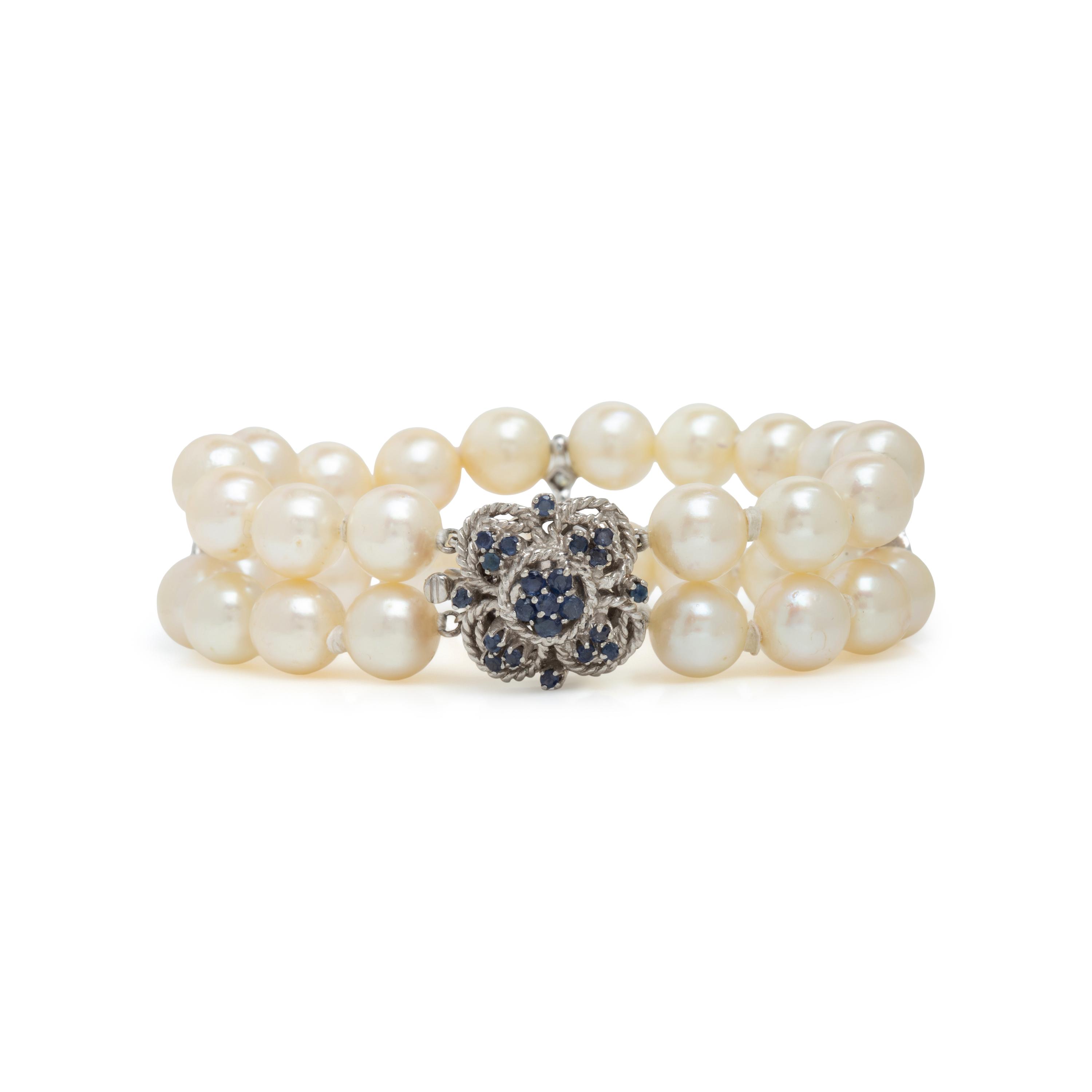 Cultured Pearl, Diamond, and Sapphire Bracelet