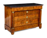 An Empire Style Burl Walnut Marble-Top Commode