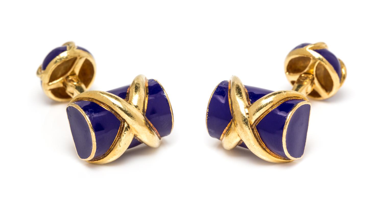 A Pair of 18 Karat Yellow Gold and Enamel Cufflinks, Schlumberger for Tiffany & Co., 9.80 dwts.