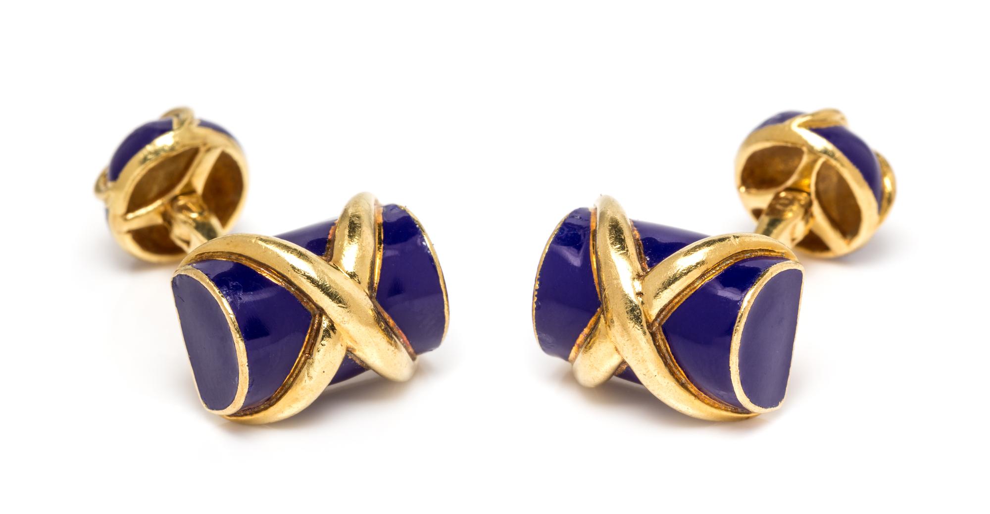 A Pair of 18 Karat Yellow Gold and Enamel Cufflinks, Schlumberger for Tiffany & Co., 9.80 dwts.