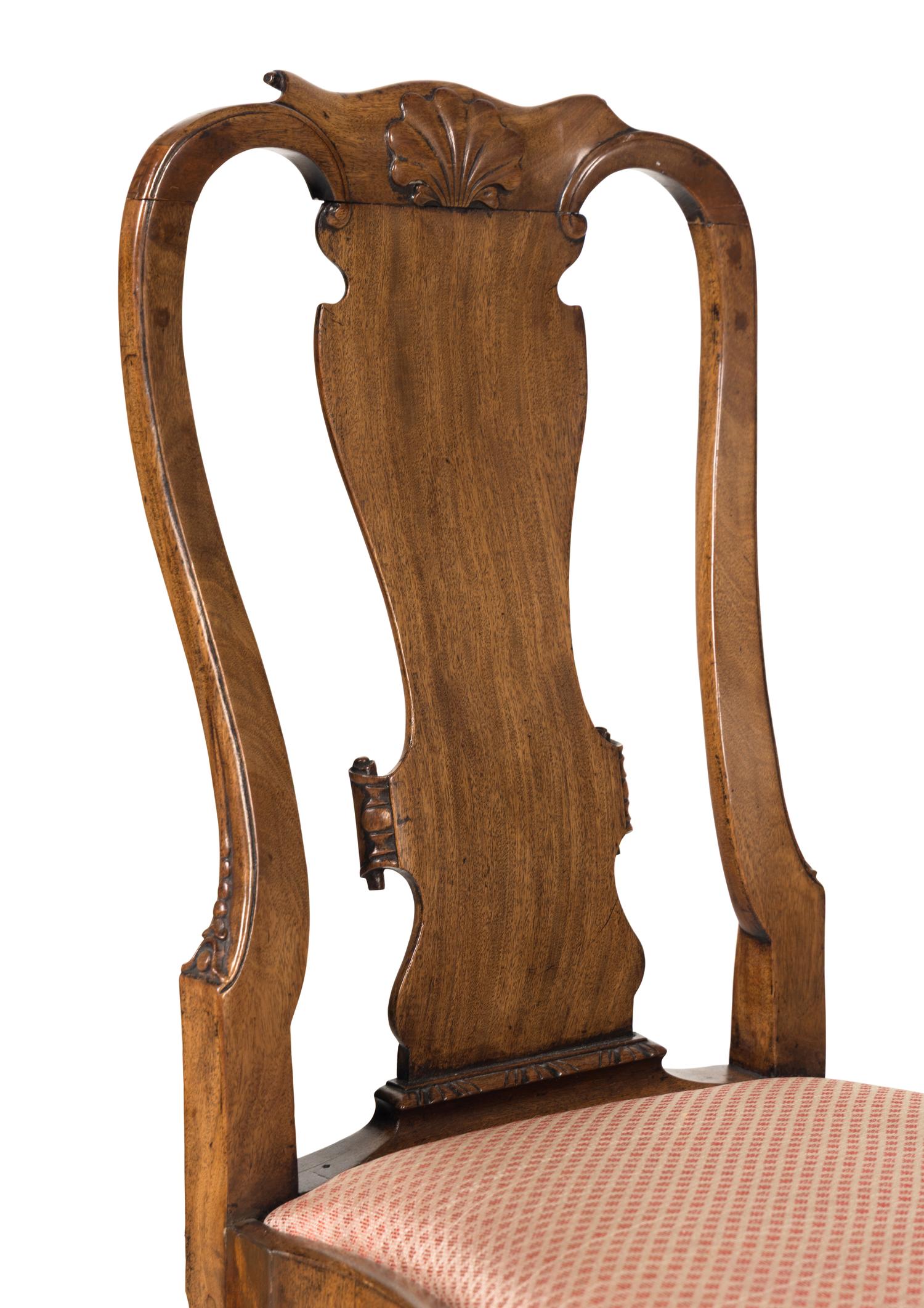 Four Queen Anne Shell Carved Mahogany Chairs