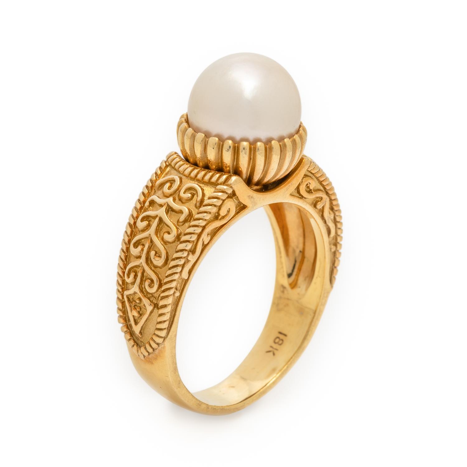 Bach, Yellow Gold and Cultured Pearl Ring