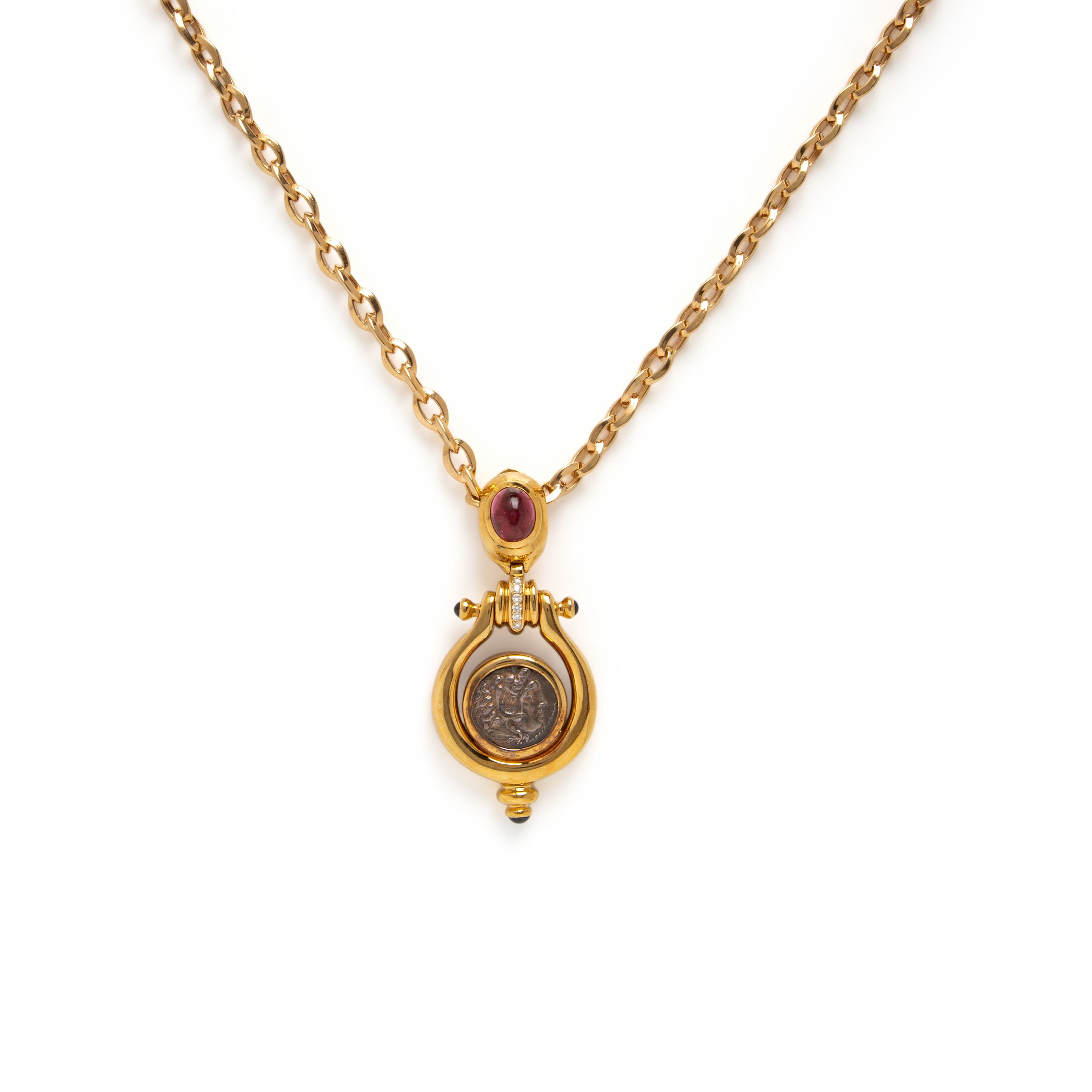 Multigem, Ancient Coin, and Yellow Gold Pendant Necklace