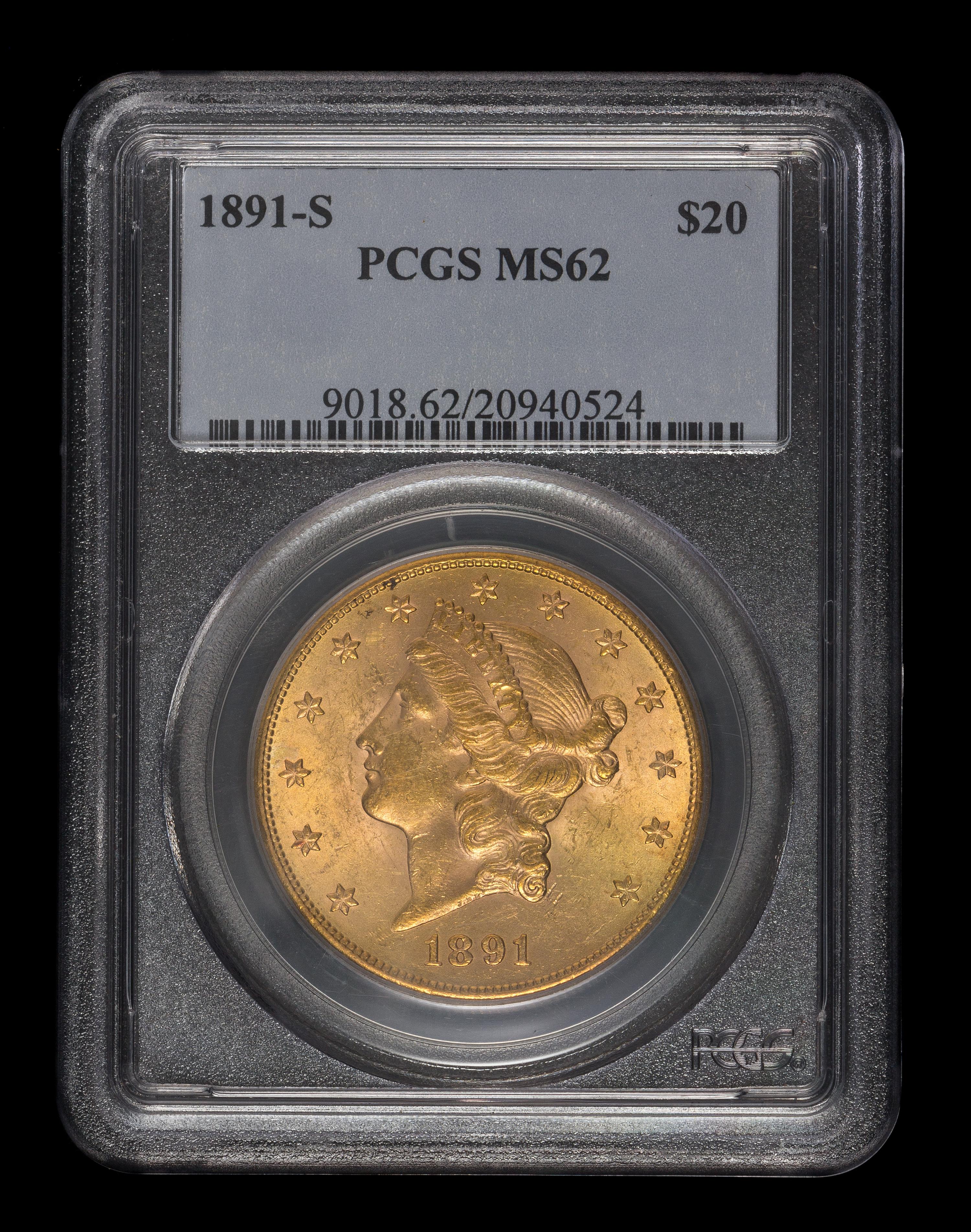 A United States 1891-S Liberty Head $20 Gold Coin