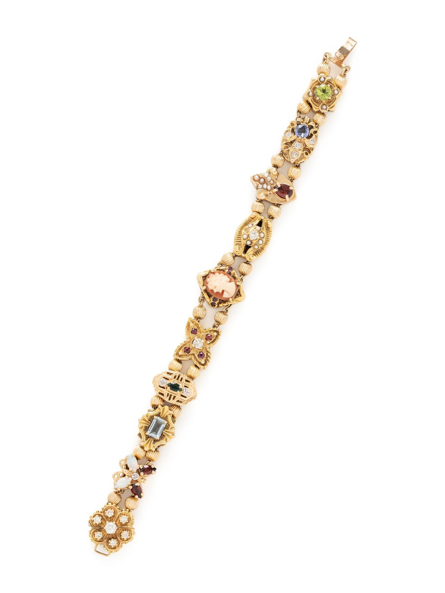 YELLOW GOLD AND MULTIGEM SLIDE BRACELET