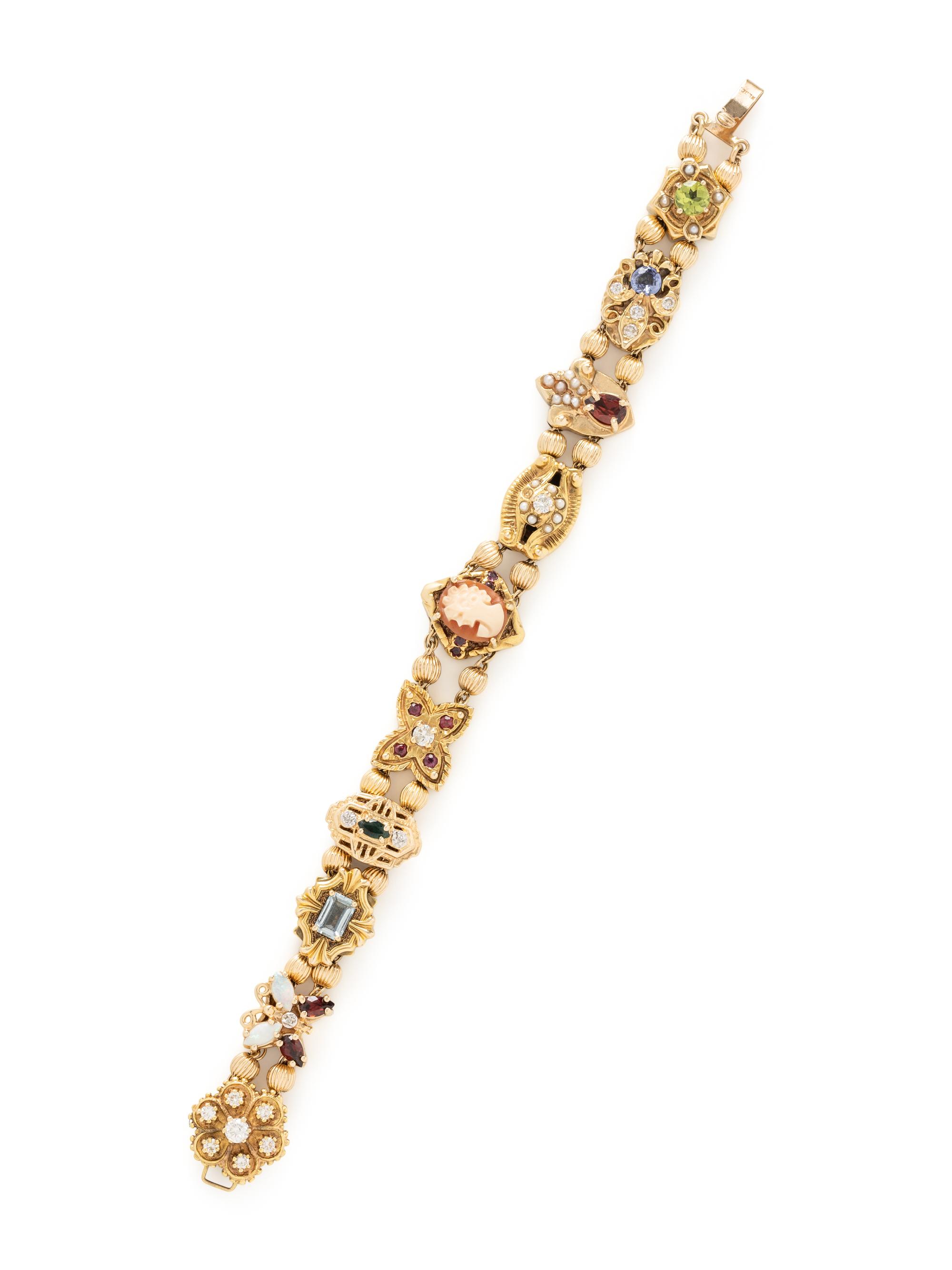 YELLOW GOLD AND MULTIGEM SLIDE BRACELET