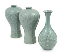 Six Korean Celadon Ground 'Crane and Cloud' Vases