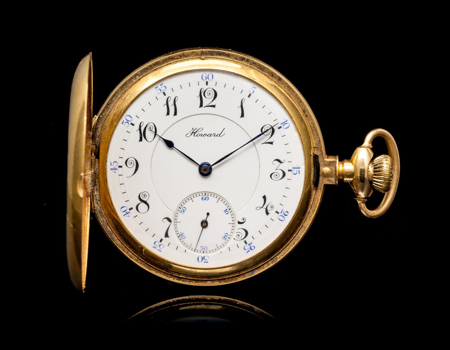 A 14 Karat Yellow Gold Hunter Case Railroad Pocket Watch, Circa 1917,