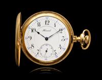 A 14 Karat Yellow Gold Hunter Case Railroad Pocket Watch, Circa 1917,