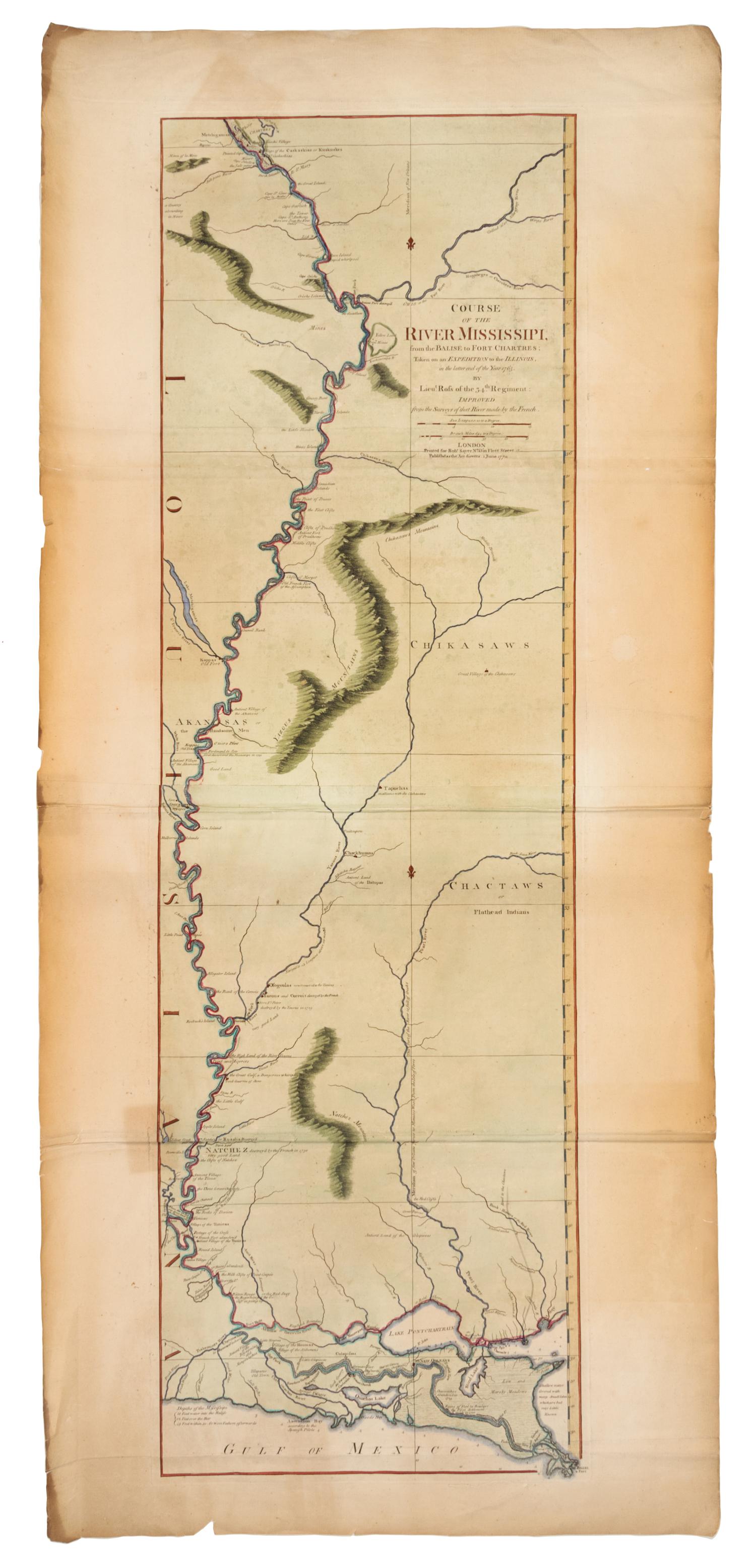 ROSS, John. Course of the River Mississippi from the Balise to Fort Chatres. London: Robert Sayer, 1 June 1772.