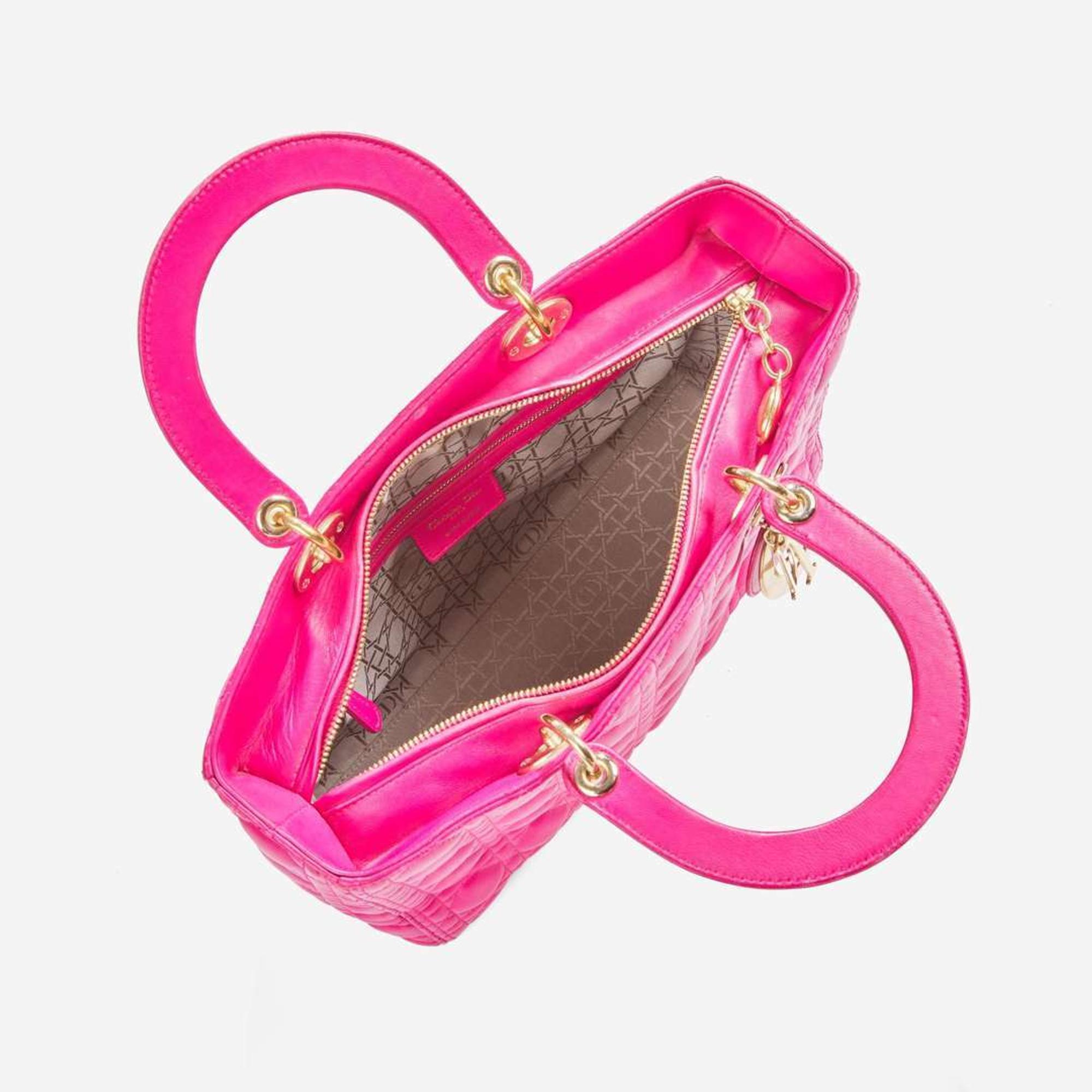 A Large Lady Dior Fuchsia Pink Leather Handbag Dior