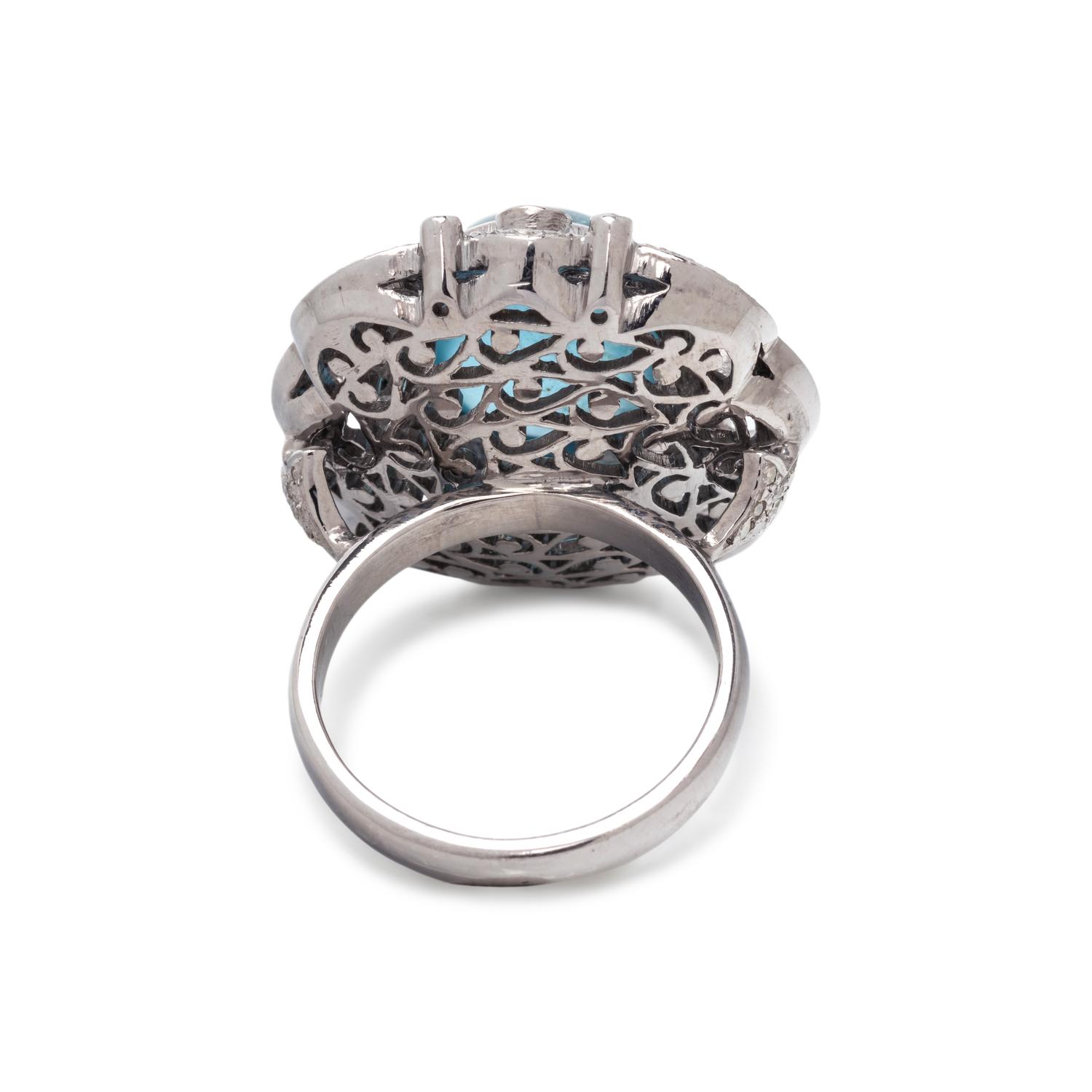AQUAMARINE, DIAMOND AND EMERALD RING