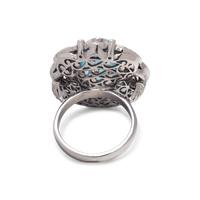 AQUAMARINE, DIAMOND AND EMERALD RING