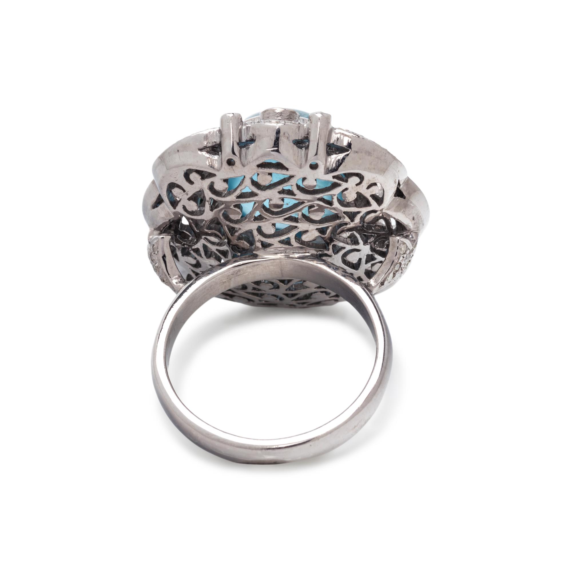 AQUAMARINE, DIAMOND AND EMERALD RING