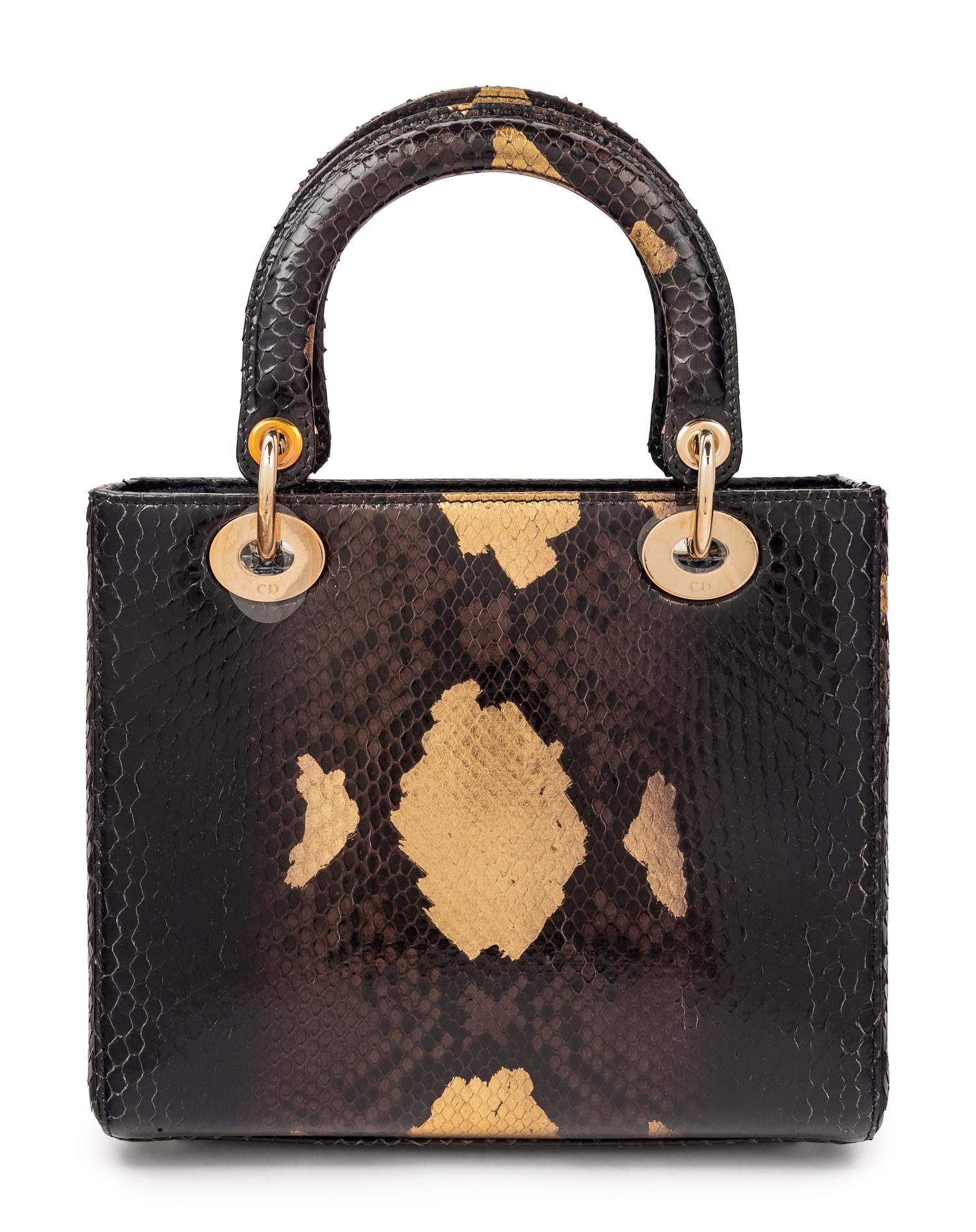 Christian Dior Gold and Black Python Small Lady Dior Bag, 2012