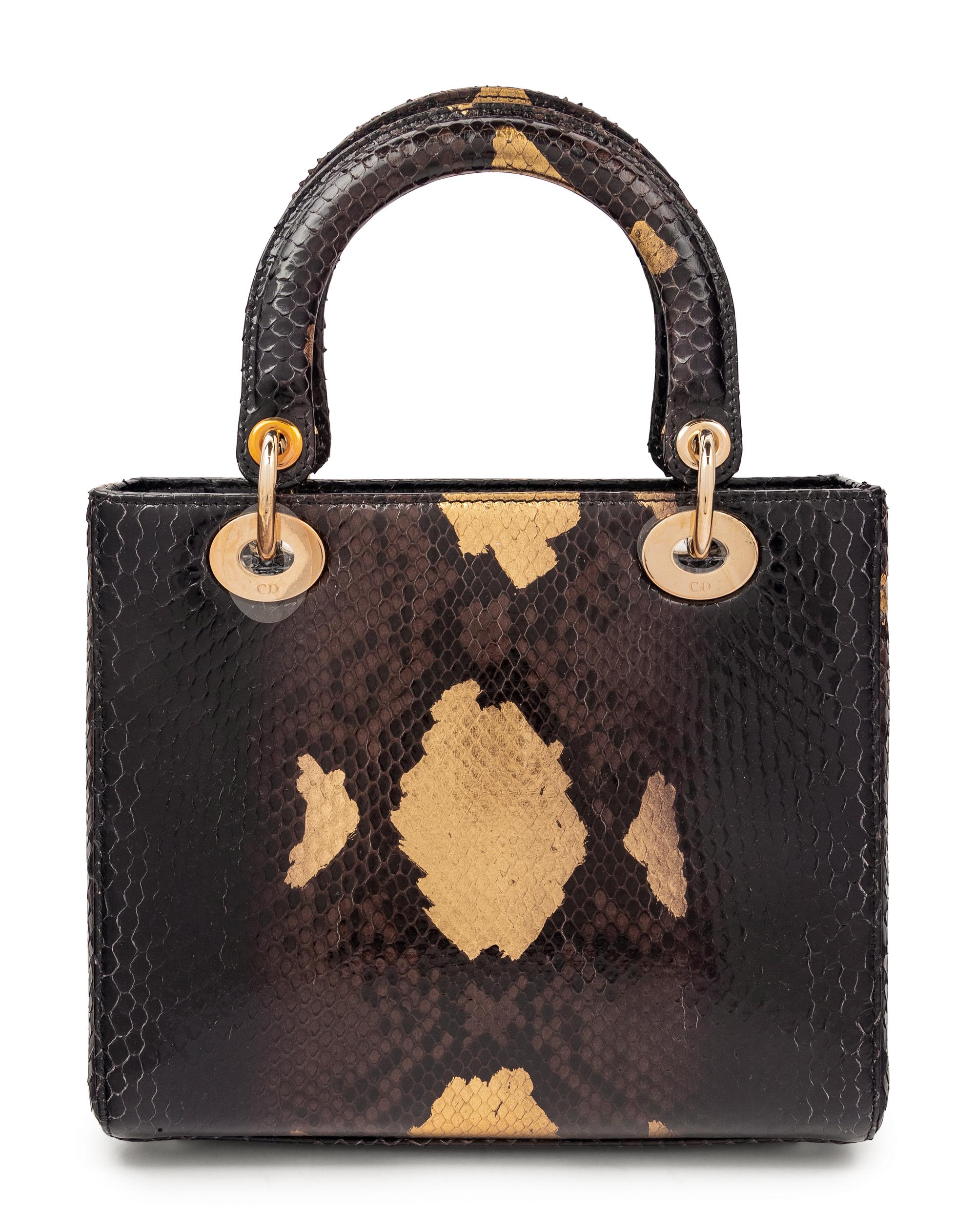 Christian Dior Gold and Black Python Small Lady Dior Bag, 2012