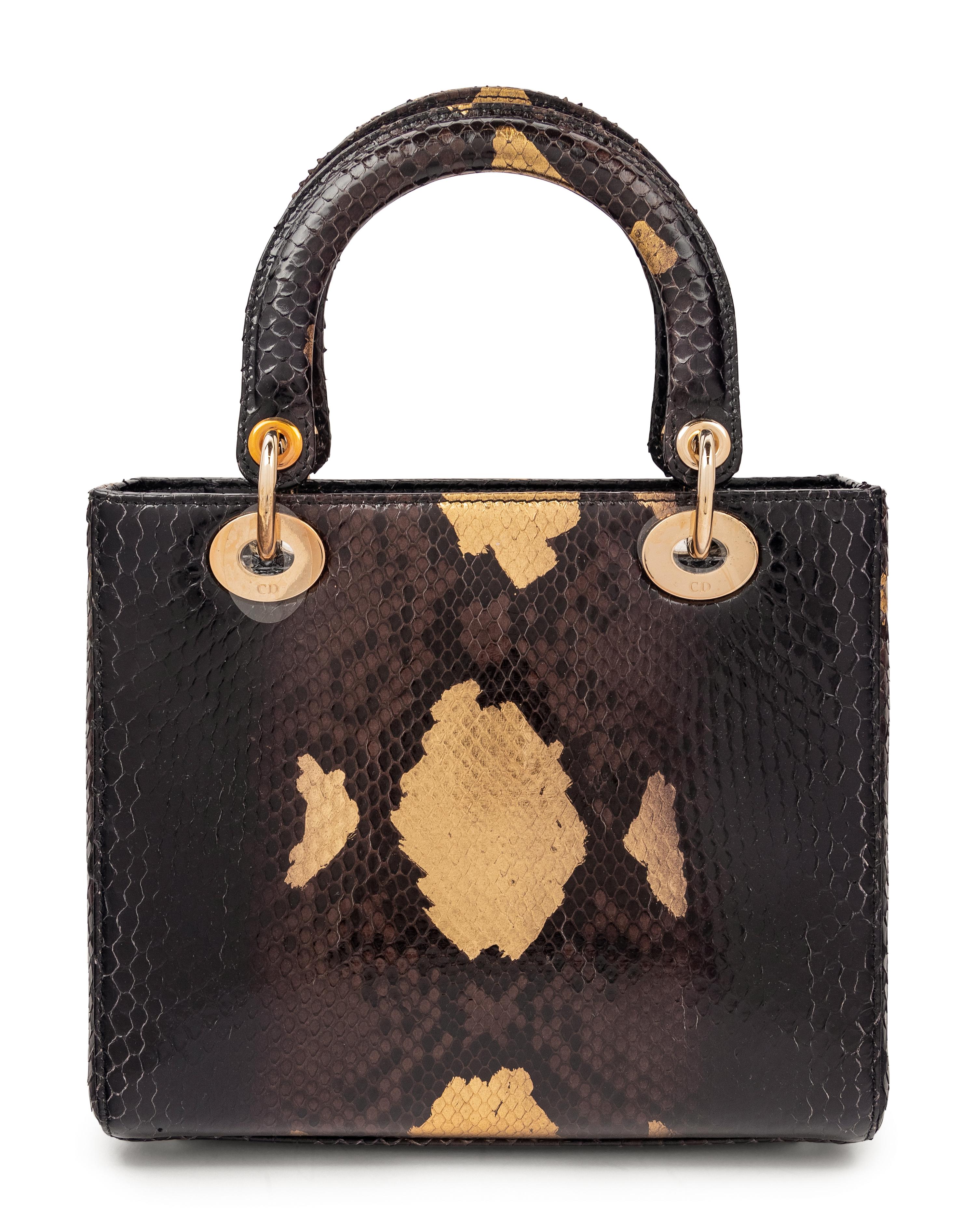 Christian Dior Gold and Black Python Small Lady Dior Bag, 2012