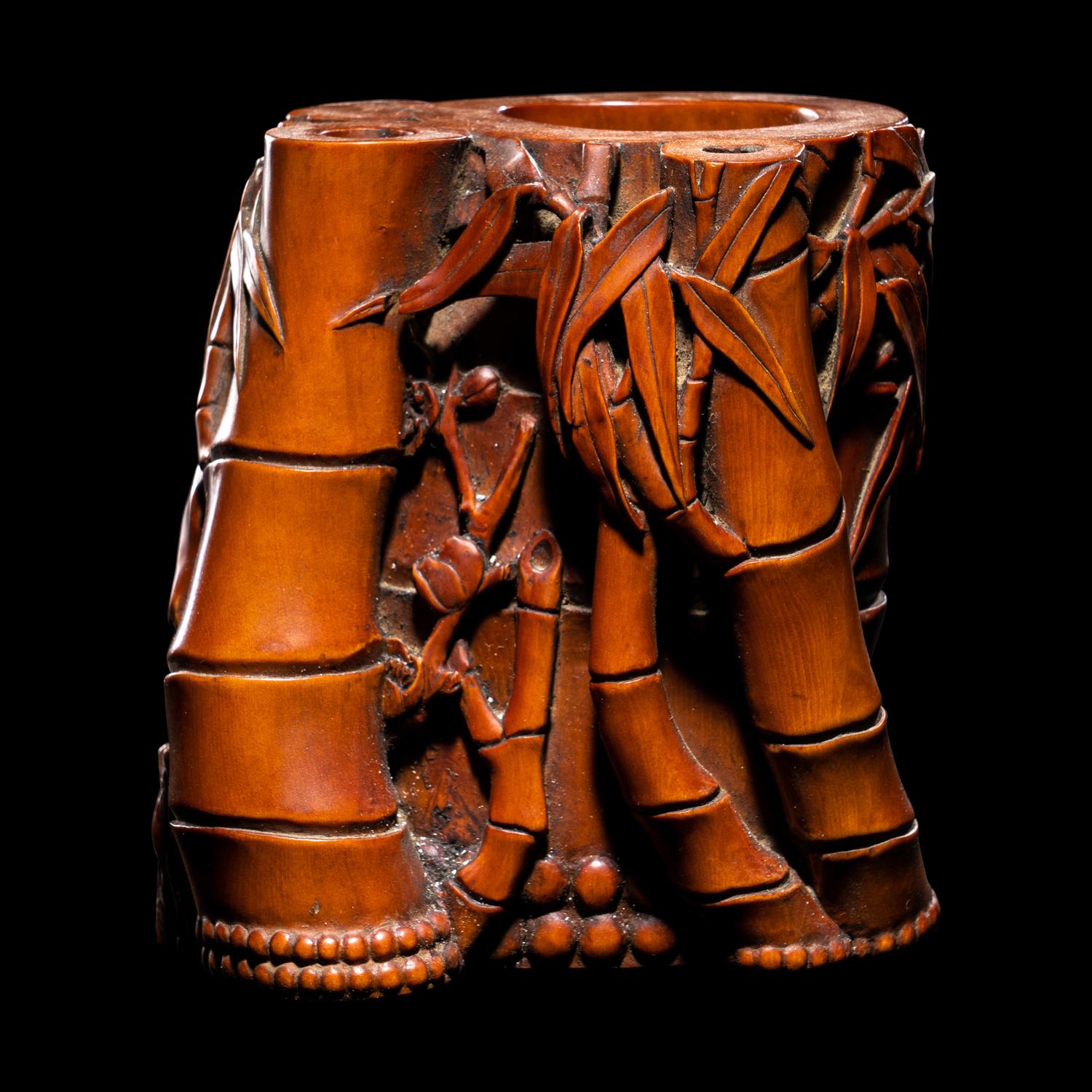 A Chinese Carved Boxwood 'Bamboo' Brushpot, Bitong