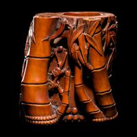 A Chinese Carved Boxwood 'Bamboo' Brushpot, Bitong