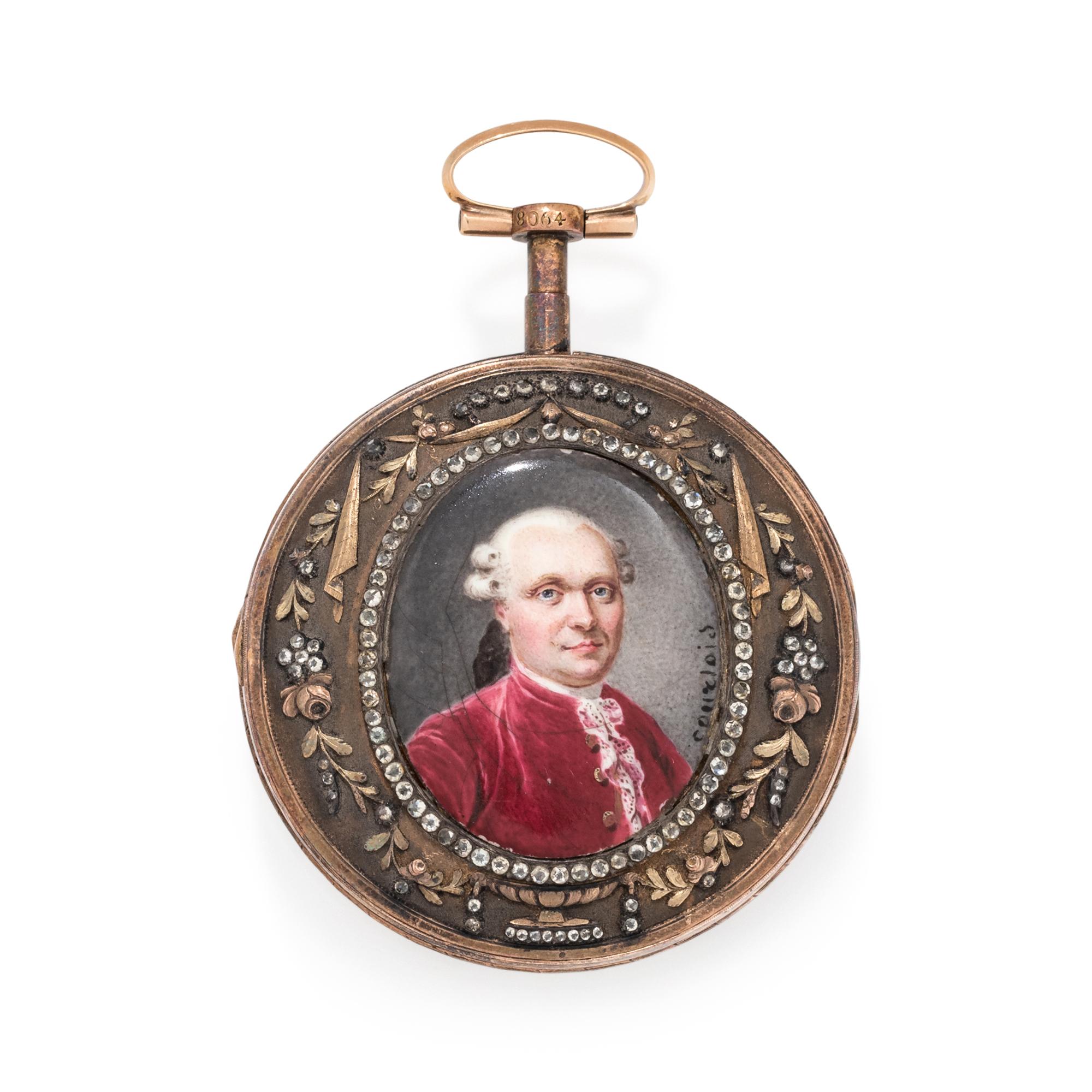 FRÉRES VEIGNEUR, PASTE AND ENAMEL OPEN FACE POCKET WATCH
