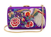 A Roberto Cavalli Purple Floral Embellished Halter Gown, Clutch: 7.5" x 4.75" x 1".