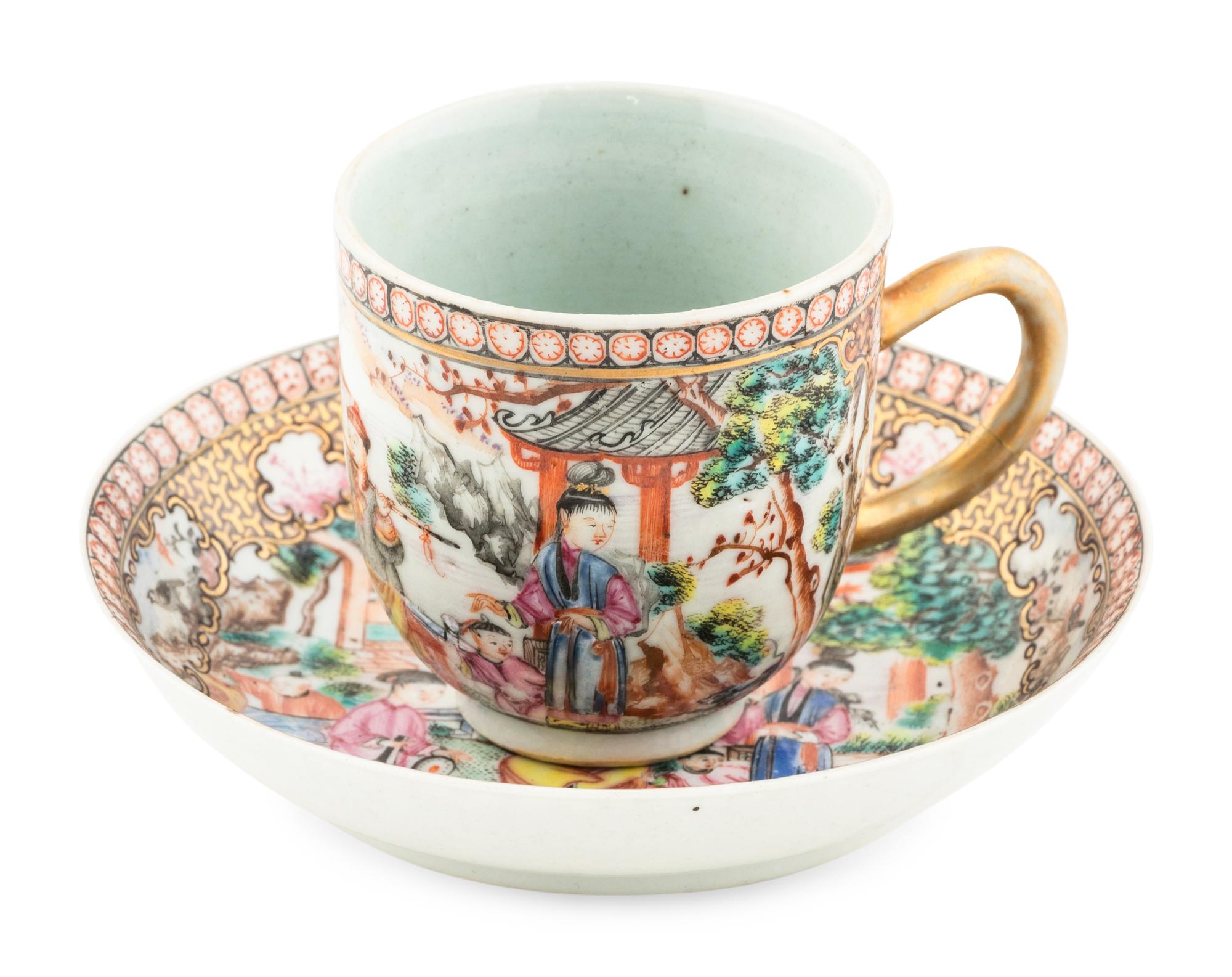 A Chinese Export Famille Rose Porcelain 'Mandarin' Cup and Saucer