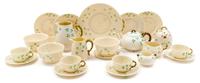 An Assembled Belleek Basketweave Shamrock Tea Service Width of teapot 8 1/2 inches. — SECOND BLACK MARK THROUGH SEVENTH GOLD MARK (1891-1993)