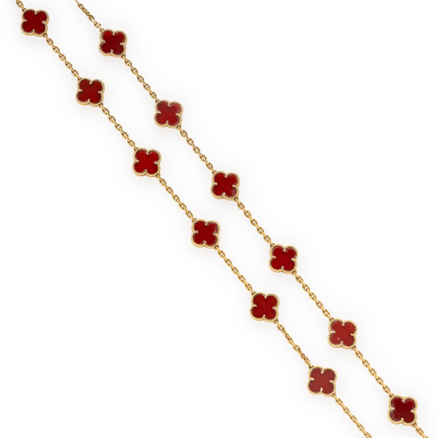 Van Cleef & Arpels, Carnelian and Yellow Gold 'Alhambra' Necklace
