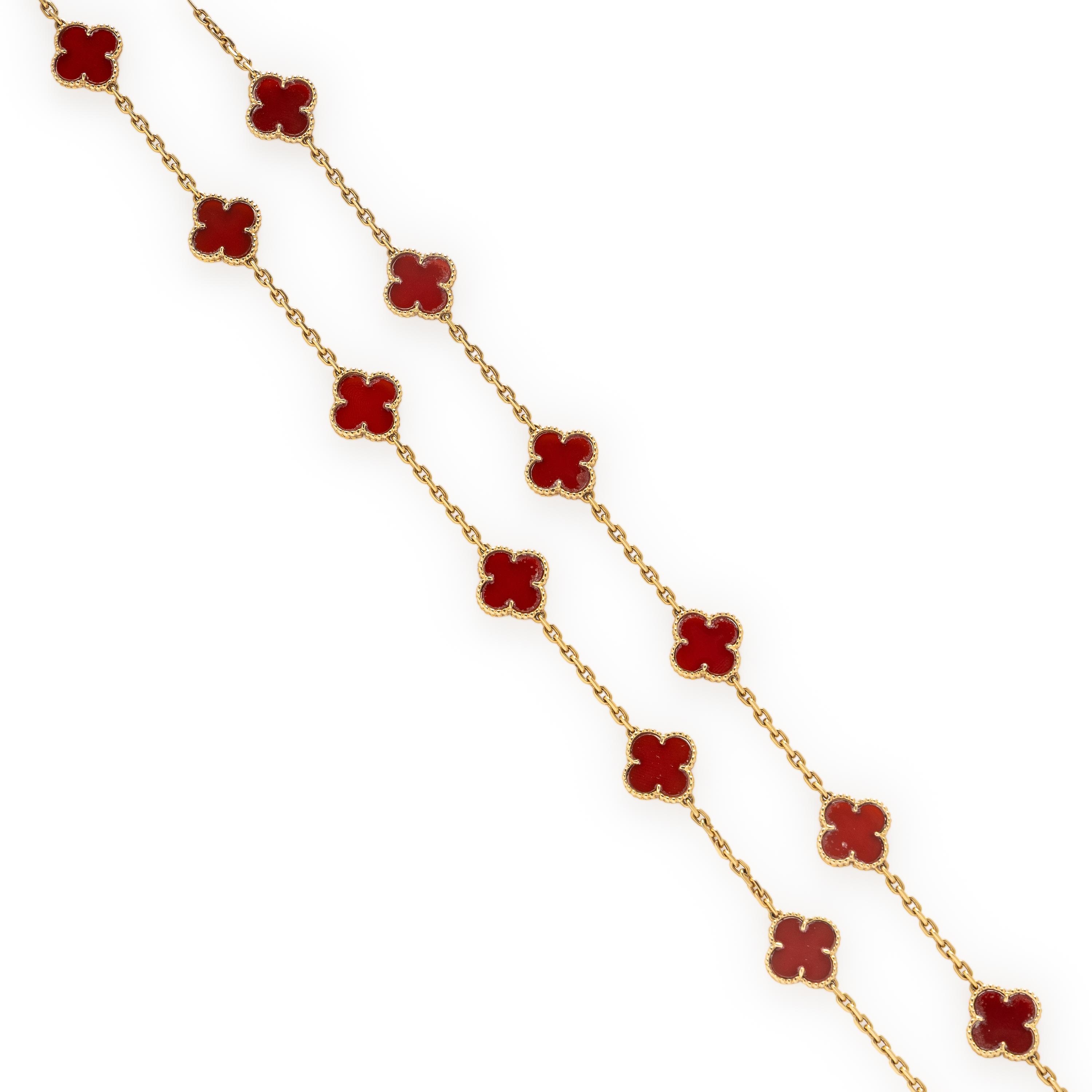 Van Cleef & Arpels, Carnelian and Yellow Gold 'Alhambra' Necklace