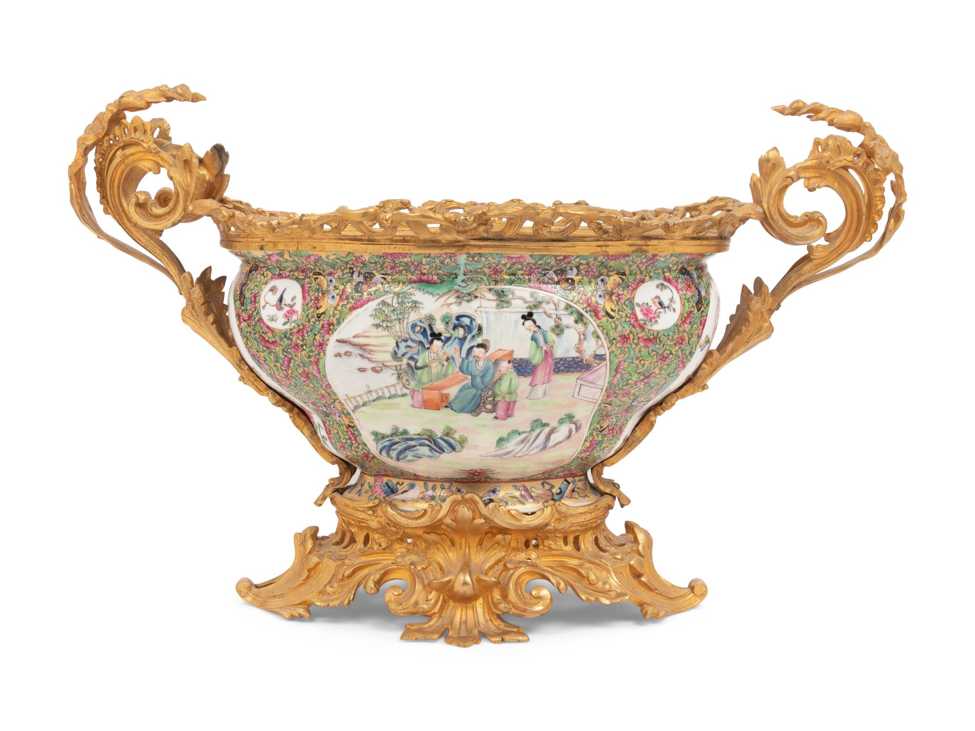A Chinese Export Gilt Bronze Mounted Porcelain Bowl