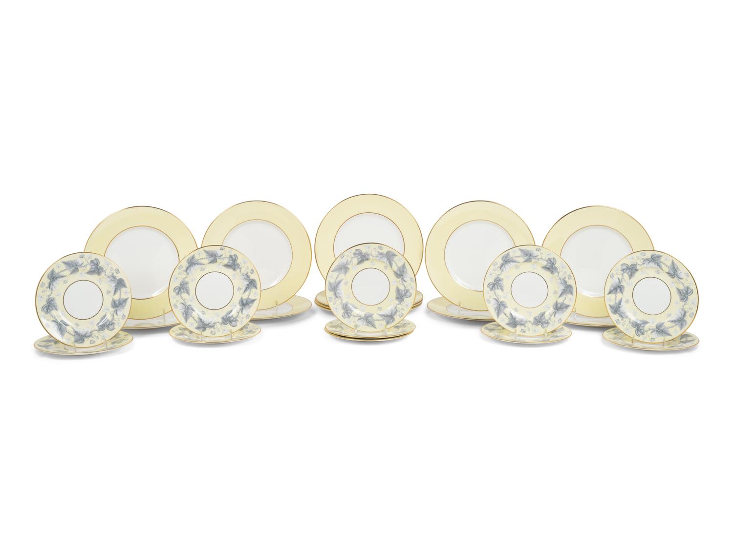 A Set of Twelve Royal Worcester Porcelain Chargers and Eleven Similar Wedgwood Porcelain Salad Plates