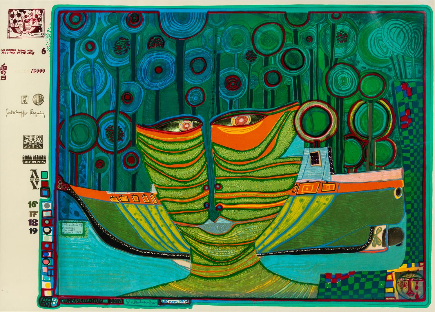 Friedensreich Hundertwasser, (Austrian, 1928-2000), Columbus' Rainy Day in India, 1971/1972