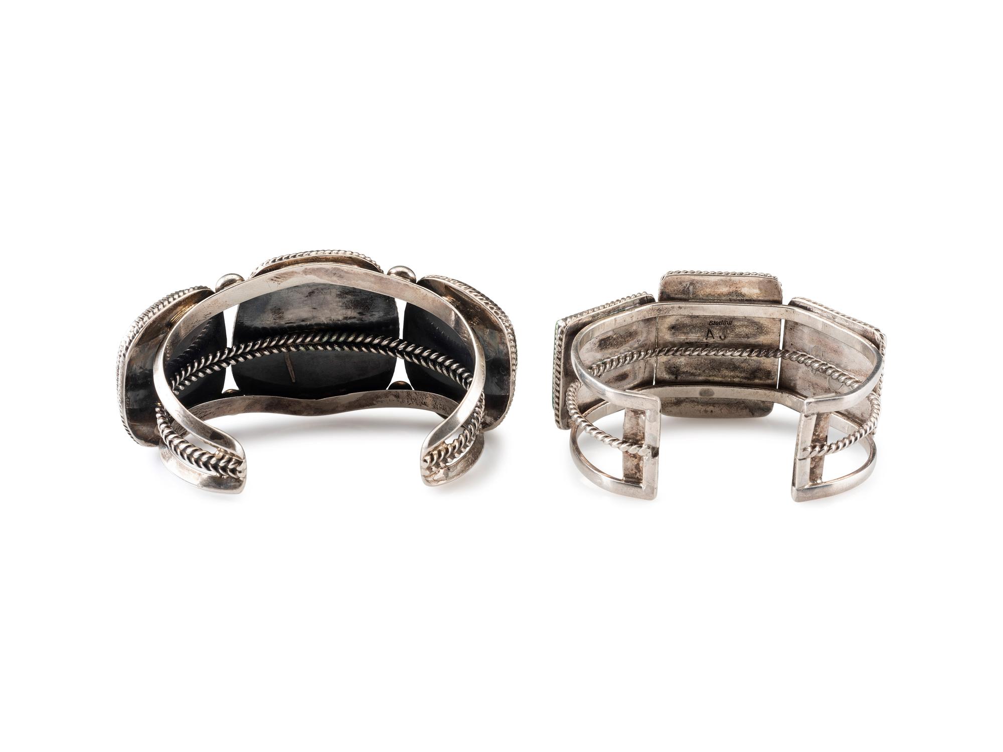 Navajo Sterling Silver Wire Cuff Bracelet, Set with Large Braduated Turquoise Cabochons